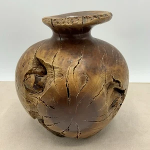 VTG Large 6 1/2” Burl Burr Wood Carved Polished Vase - Picture 1 of 6