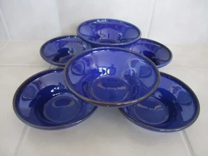 6 IKEA Trivsam Blue 6.5" Soup/Cereal Bowls Brown Rim Set of 6 - Picture 1 of 4