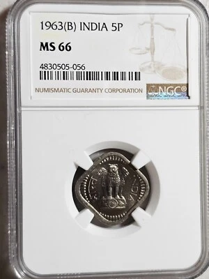 India 5 Paise 1963B NGC MS 66 - Image 1 of 2