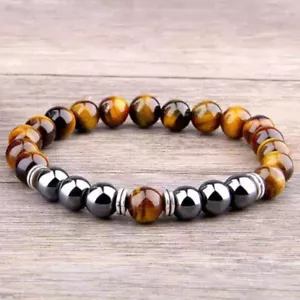 Tigers Eye Hematite Spiritual Energy Healing 8mm Beaded Men Women Bracelet NEW - Picture 1 of 24