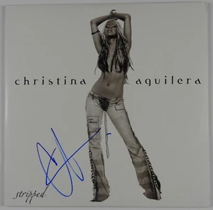 Christian Aguilera signed Autogramm Album JSA Schallplatte Vinyl gestreift - Bild 1 von 3