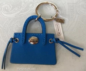 NWT Coach 62508 Blue Leather Saffiano Carry All Tote Bag Key Ring/  Fob/Charm - Picture 1 of 7