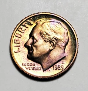 TONED 1989 S ROOSEVELT DIME PROOF UNC #C6046 - Picture 1 of 2
