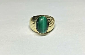 Vintage NOS 1960's 10K Yellow Gold Genuine Malachite Man's Ring - Picture 1 of 7