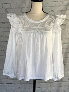 NEW J.Crew Eyelet Ruffle Long Sleeve 100% Cotton Jersey Blouse White Size 2X. - Picture 1 of 22