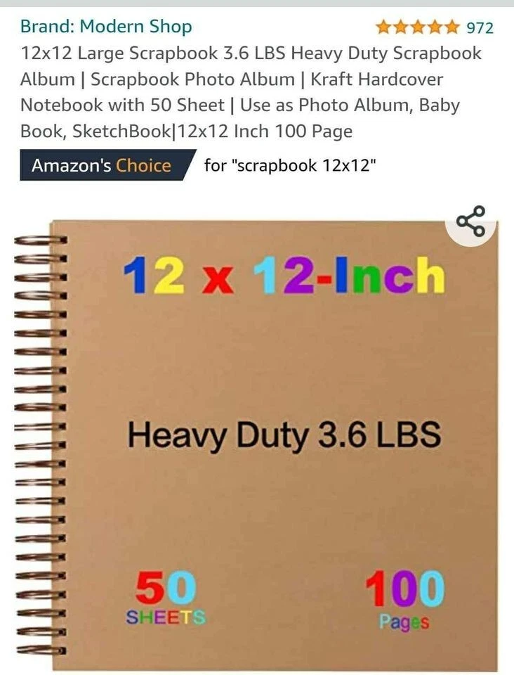 Hardcover Kraft Blank Page Scrapbook Photo Album Notebook 40 Sheets 12x12"