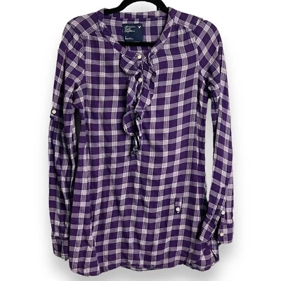 American Eagle Outfitters Women's Purple Popover Top Size 4 Plaid Long Sleeve - Image 1 of 4