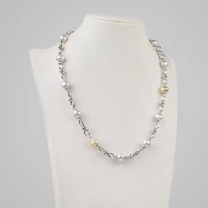 Collar de perlas de plata blanca y crema del Mar del Sur de 9,8-12 mm de ley, 21 pulgadas - Imagen 1 de 6