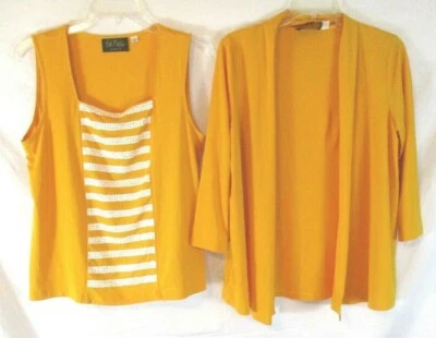 Nuevo Conjunto Chaqueta Camisa Bob Mackie 2 Piezas Amarillo Lentejuelas Pequeñas A222625 Mujer Yi17 Foto 1 de 4