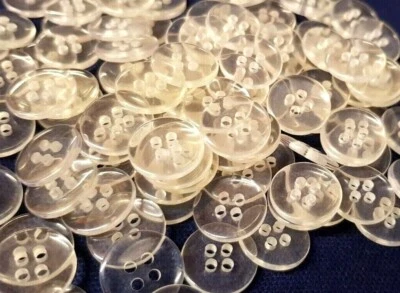 9) 10 Knöpfe 15 mm transparent 4 Löcher Kunststoff  Wäscheknöpfe Bettwäsche - Bild 1 von 3