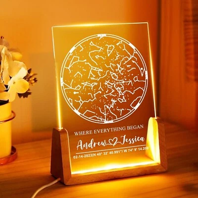 TINA&CO Personalized Star Map Night Light Custom Sky Chart Lamp Gift for Couples Bedroom