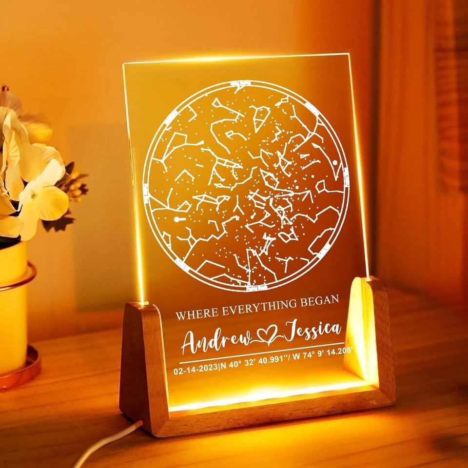 Personalized Star Map Night Light Custom Sky Chart Lamp Gift for Couples Bedroom - Image 1 of 4