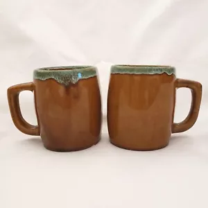 Art Pottery Mugs Van Briggle set of 2 Drip Glaze Brown to Aqua Drip Vintage - Picture 1 of 12