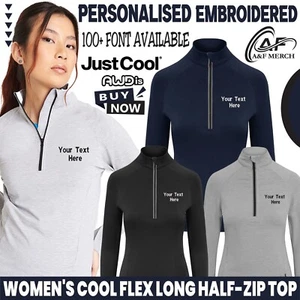 Personalised Embroidered Just cool Awdis Women's Cool Flex long Half-zip Top - Picture 1 of 11