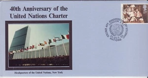 GB Briefmarken Andenkenbrief - 40. Jahrestag Charta der Vereinten Nationen, Flaggen, Hauptquartier 1985 - Bild 1 von 1