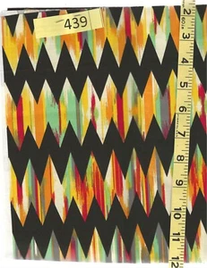 Multi color chevrons on black (#439) cotton quilt fabric 1 yard - Picture 1 of 6