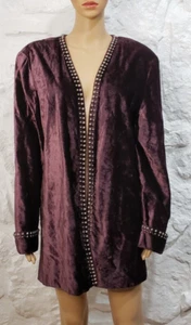 Double D Ranch Purple Velvet Studded Open Front Western Coat Jacket Women's Sz L - Picture 1 of 7