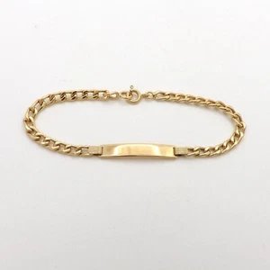 Solid 18k Gold Cuban Curb Link ID Bracelet Engravable Italy 750 7in Vintage - Picture 1 of 6