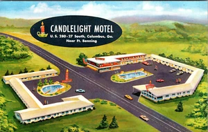 COLUMBUS, GEORGIA - VELA VISTA OJO DE PÁJARO MOTEL A LA LUZ DE LAS VELAS - POSTAL DE COLECCIÓN - Imagen 1 de 2