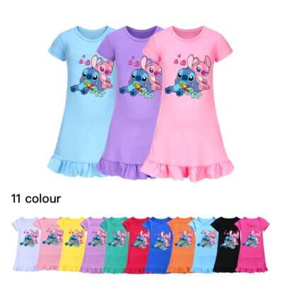 Lilo & Stitch Kids Girls Sleepwear T-Shirt Top Dress Pyjamas Nightdress 2-10Y