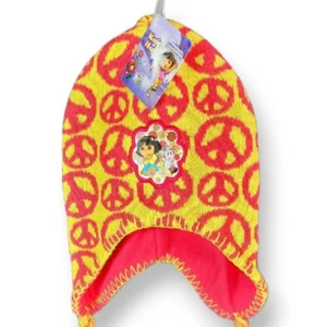 Dora the Explorer Girls Beanie Hat Kids Hat Peace Sign Yellow Peruvian Laplander - Picture 1 of 14