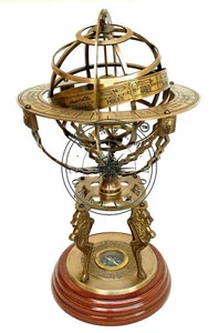 18" Nautical Brass Sphere Engraved Armillary Antique Vintage Astrolabe Compass - Picture 1 of 6