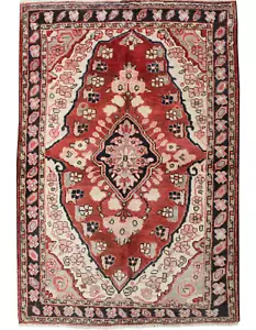4x7 Rot Blumen Handgeknüpft Orientalisch Vintage Wolle Traditionell Vorleger - Bild 1 von 15