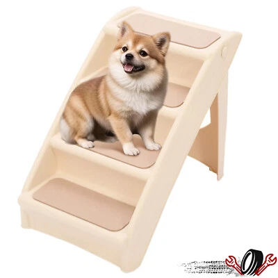 Escaleras plegables para mascotas escalera para perros 4 peldaños antideslizantes con marco de soporte para cama alta Foto 1 de 4