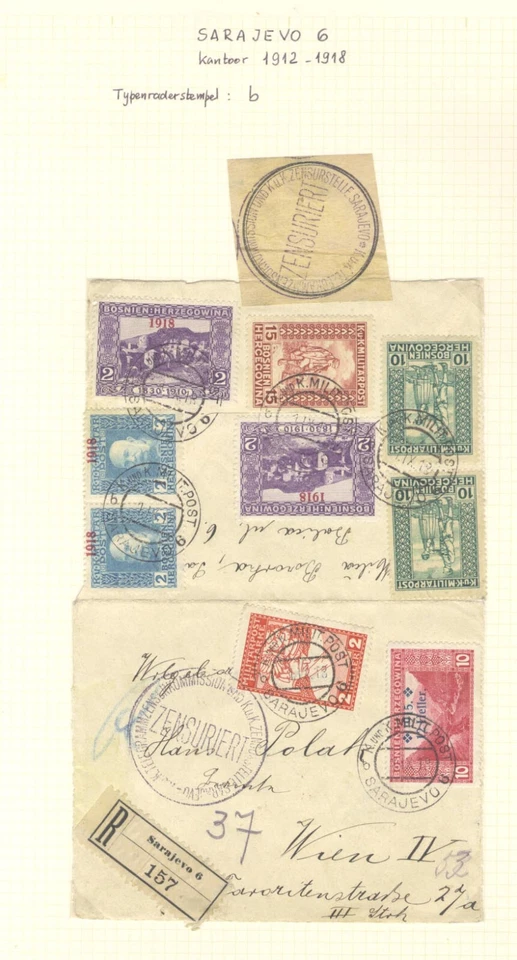 Capa Bósnia Sarajevo 6 de setembro de 1918 censurada para Viena com 9 selos - Imagem 1 de 1