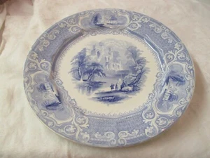 Antique E. Challinor Blue & white Transferware Plate Priory - Picture 1 of 5