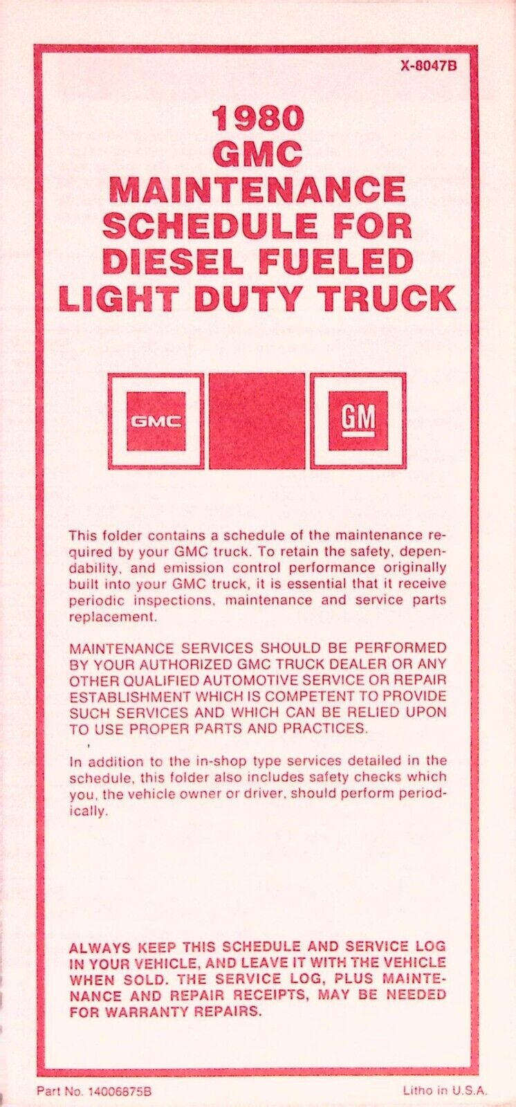 1988 General Motors Maintenance Schedule For Light Duty Truck NWIO | eBay