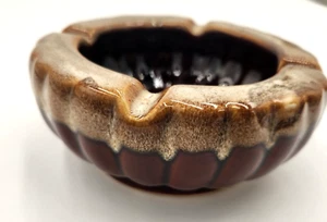 Vintage Scalloped Brown Drip Glaze Pottery Ashtray Bowl Trinket Dish Taiwan - Picture 1 of 5