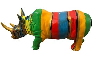 Modern Pop Art Paint Drip Rhino Rhinoceros Sculpture 19.5" long Graffiti - Picture 1 of 9