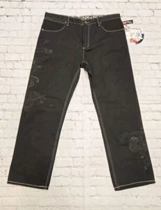 Y2K Artful Dodger Black Embroidered Jeans Men's Size 38 NWT $220 - Picture 1 of 12