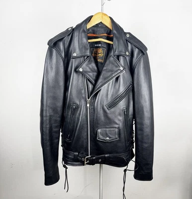 Milwaukee Leather Jacket Men M Black Motorcycle Racing Biker Real McCoy Grudge - Image 1 of 4