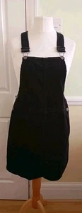 SIZE UK 12 NEW LOOK BLACK CORDUROY CORD PINAFORE DRESS ALL SEASONS - Picture 1 of 16