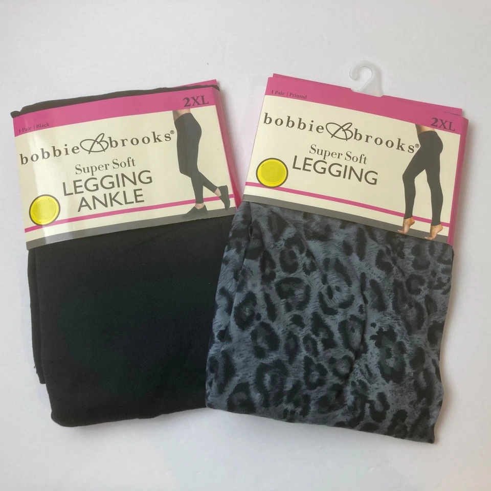 (2) Bobbie Brooks 超柔软打底裤灰色 Leppard/Snake + 黑色瑜伽裤 2XL — 第 1/4 张图片