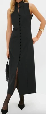 Tuckernuck Black Velvet Button Leighton Sleeveless Mandarin Collar Dress S NEW - Image 1 of 4