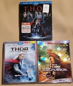 THOR Blu-ray Trilogy LOT: 2 The Dark World 3D, 3 Ragnarok, 1-3, w/Slipcovers - Picture 1 of 5