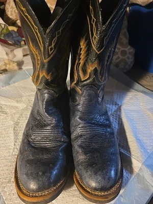 Botas Larry Mahan Ostrich Roper LM 40554 12 D couro liso pena completa EUA VINTAGE - Imagem 1 de 4