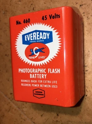 Eveready No. Vintage Batería Flash Fotográfico 460 “Nine Lives” 45 Voltios EE. UU. Foto 1 de 4