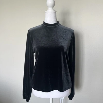 Zara Basic Women’s Charcoal Grey Velvet Mockneck Long Sleeve Shirt Size Small — 第 1/4 张图片