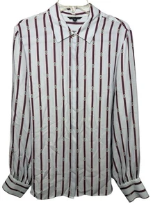 Brooks Brothers Blouse Women’s 14 Silk Striped Chain Print Button Up - Picture 1 of 7
