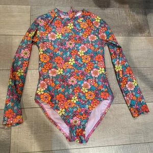 CAT & JACK GIRLS ONE PIECE LONG SLEEVE SWIM SUITE FLORAL XL 14 - Picture 1 of 6