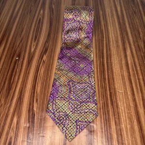Brioni Silk Tie Green Purple Orange Abstract Art Swirl 4” Wide Italy Made - Picture 1 of 10