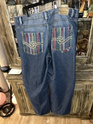Vintage Y2K Coogi Baggy Jeans 44X34 Blue Embroidered Pockets Skater Street Style - Image 1 of 4