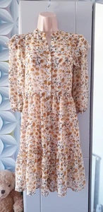 New PRIMARK Sheer Floaty CHIFFON Floral Print TIERED SMOCK DRESS Size 8 NWOT - Picture 1 of 11