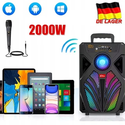 Altoparlante Bluetooth Portatile Stereo Subwoofer Music Box Radio e Microfono - 2000W - Immagine 1 di 4