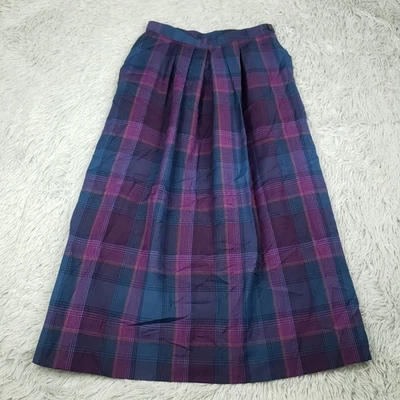 Vintage Pendleton Virgin Wool Skirt Women Size 6 Purple Blue Plaid Pleated - Image 1 of 4