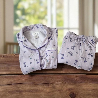 Karen Neuburger Cats M Pijama Conjunto Púrpura Pálido Multi Manga Larga Pantalones Largos Foto 1 de 4